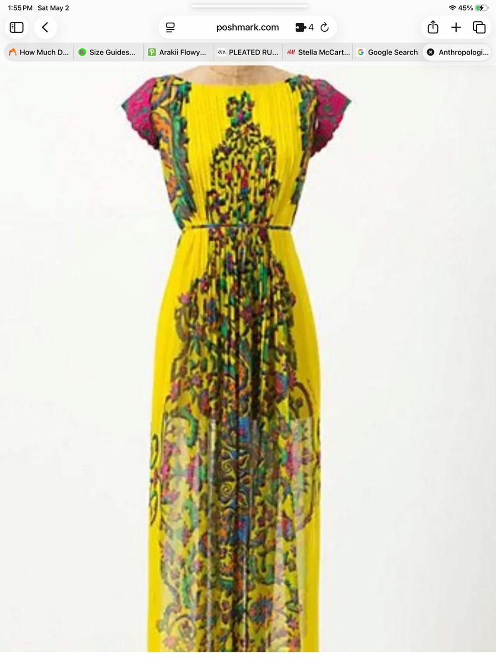 HEMANT & NANDITA Yellow Floral Print Maxi Dress with Pink Cap Sleeves - Picture 13 of 15